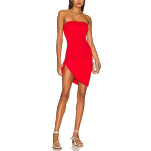 Susana Monaco 'Gathered' Red Nylon Side Strapless Dress Size S